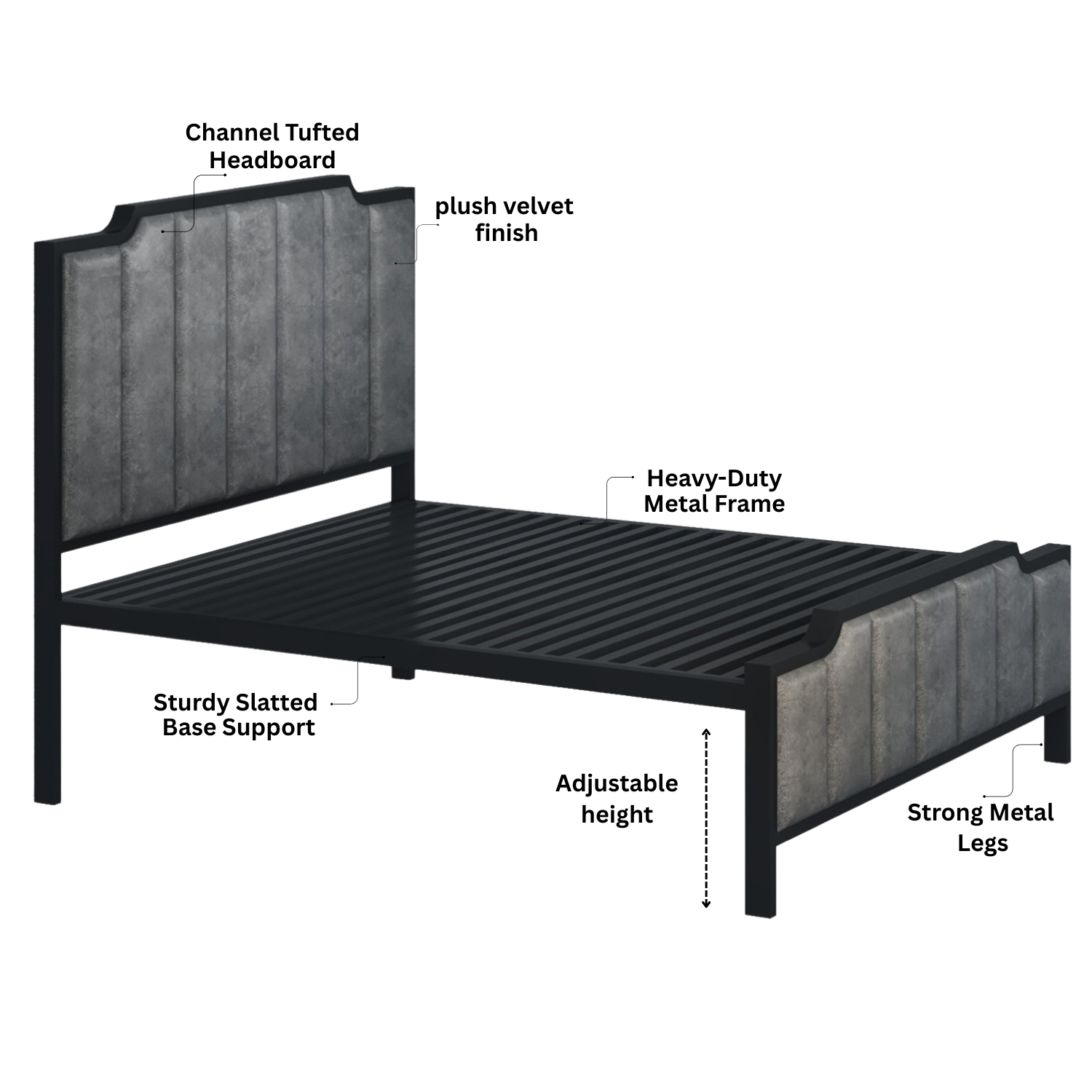 URBAN FURNISHING Modern Metal Bed Frame with Vertical Pannels Design, Upholstered Headboard, Footboard & Welded Base