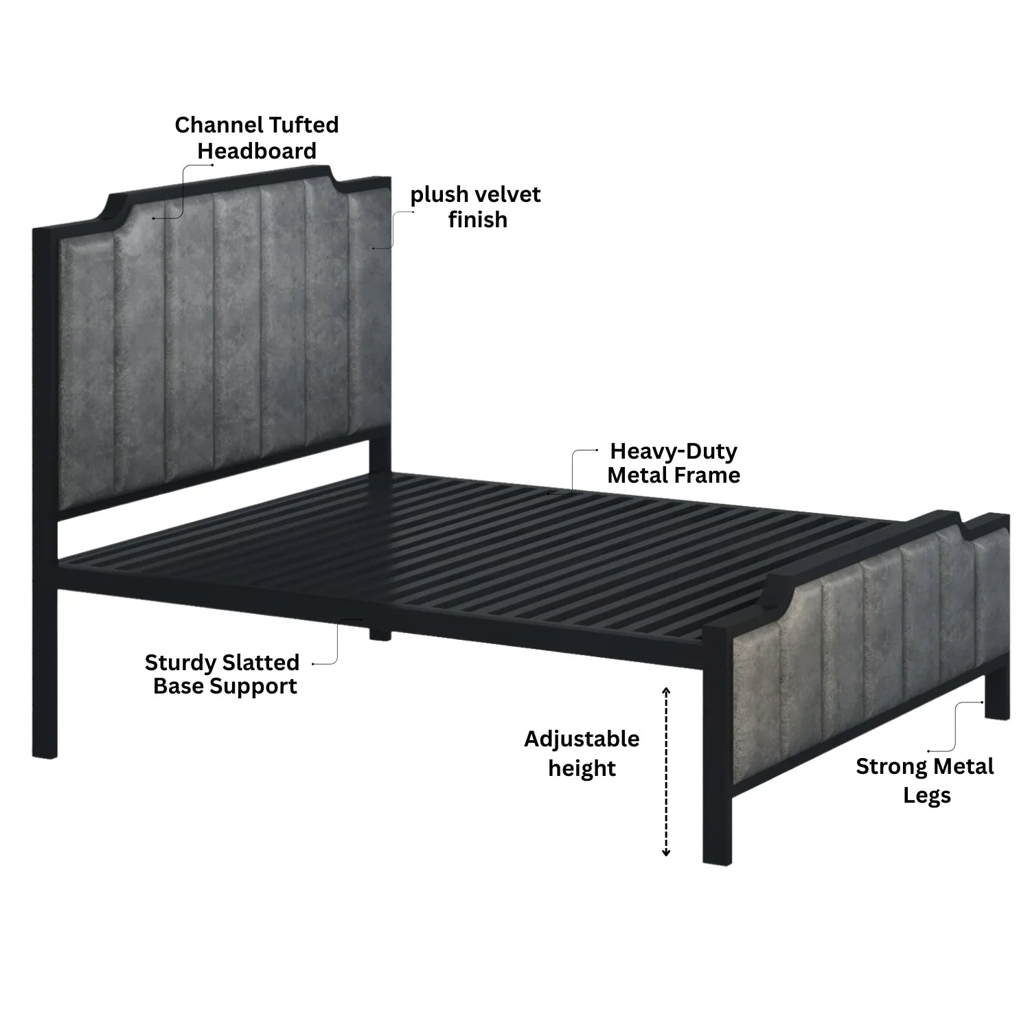 Modern Vertical Panel Upholstered Metal Bed Frame.