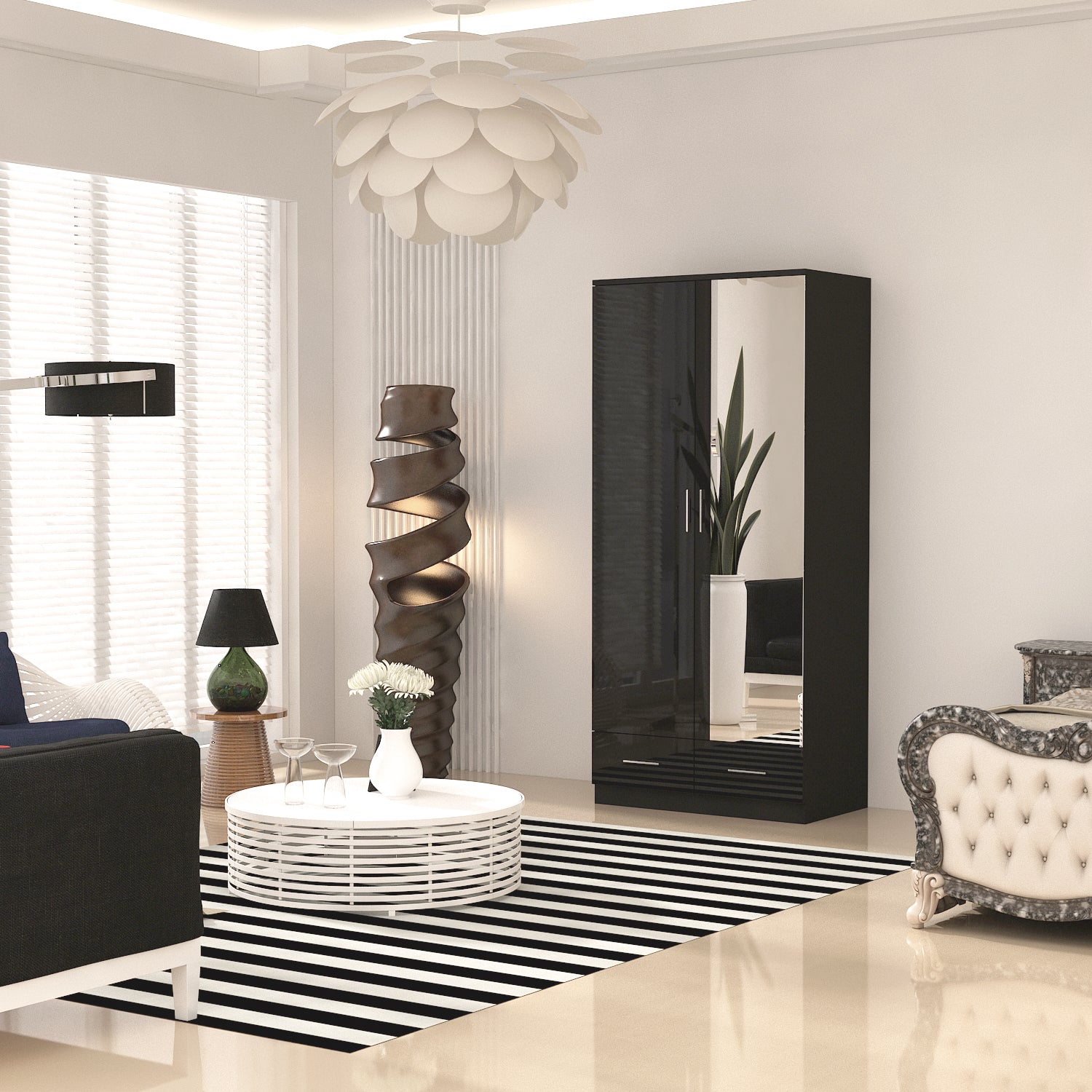 URBAN FURNISHING High Gloss 2 Door Wardrobe for Bedroom