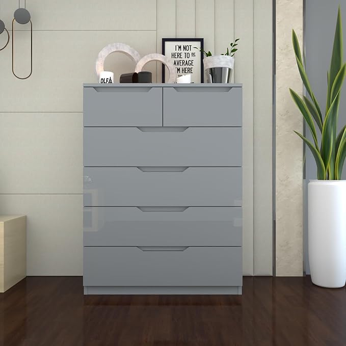 Urban Furnishing Modern 4+2 Deep Drawer-High Gloss White Dresser 140H