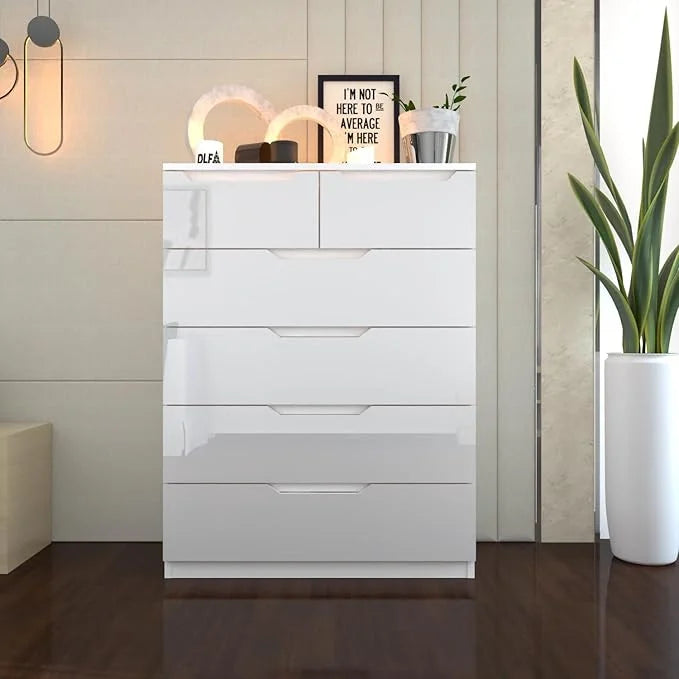 Urban Furnishing Modern 4+2 Deep Drawer-High Gloss White Dresser 140H