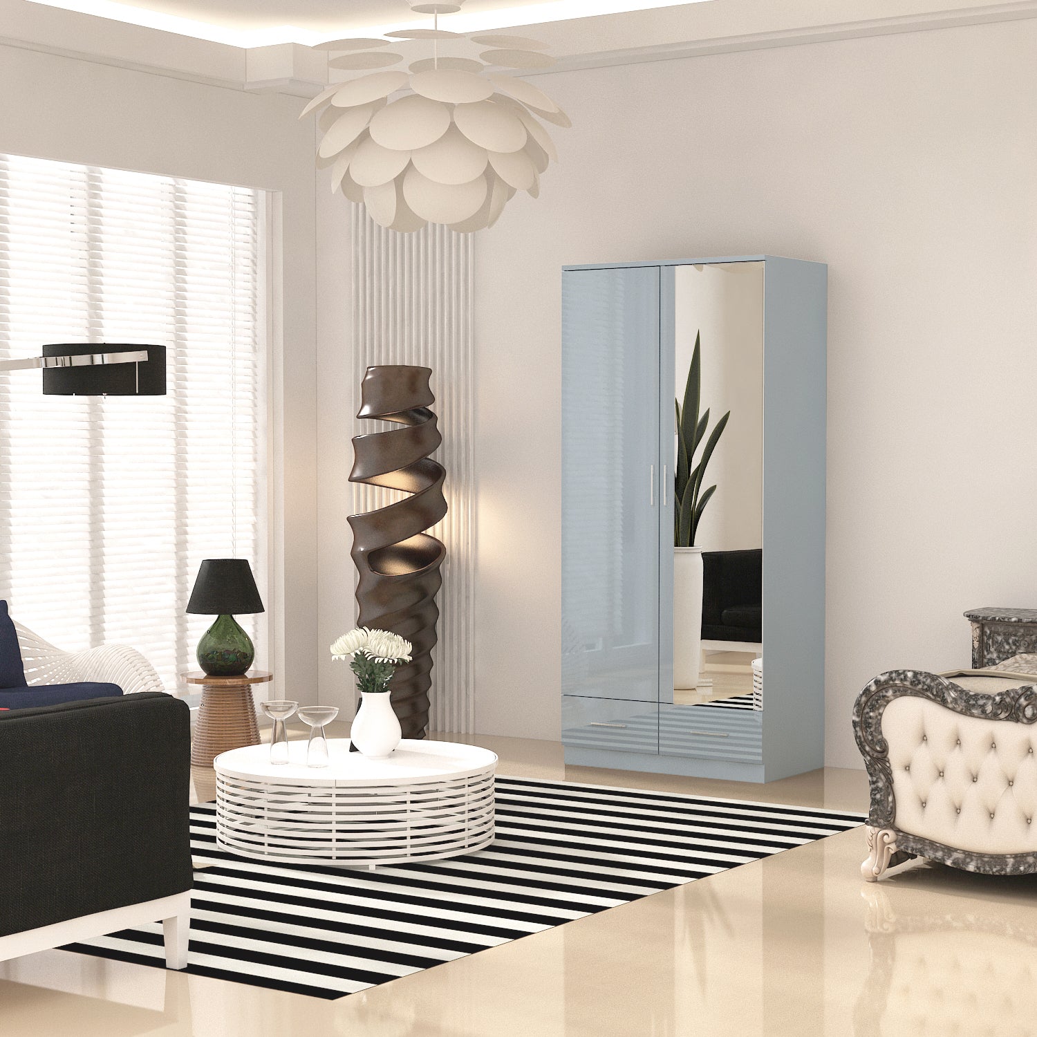 URBAN FURNISHING High Gloss 2 Door Wardrobe for Bedroom