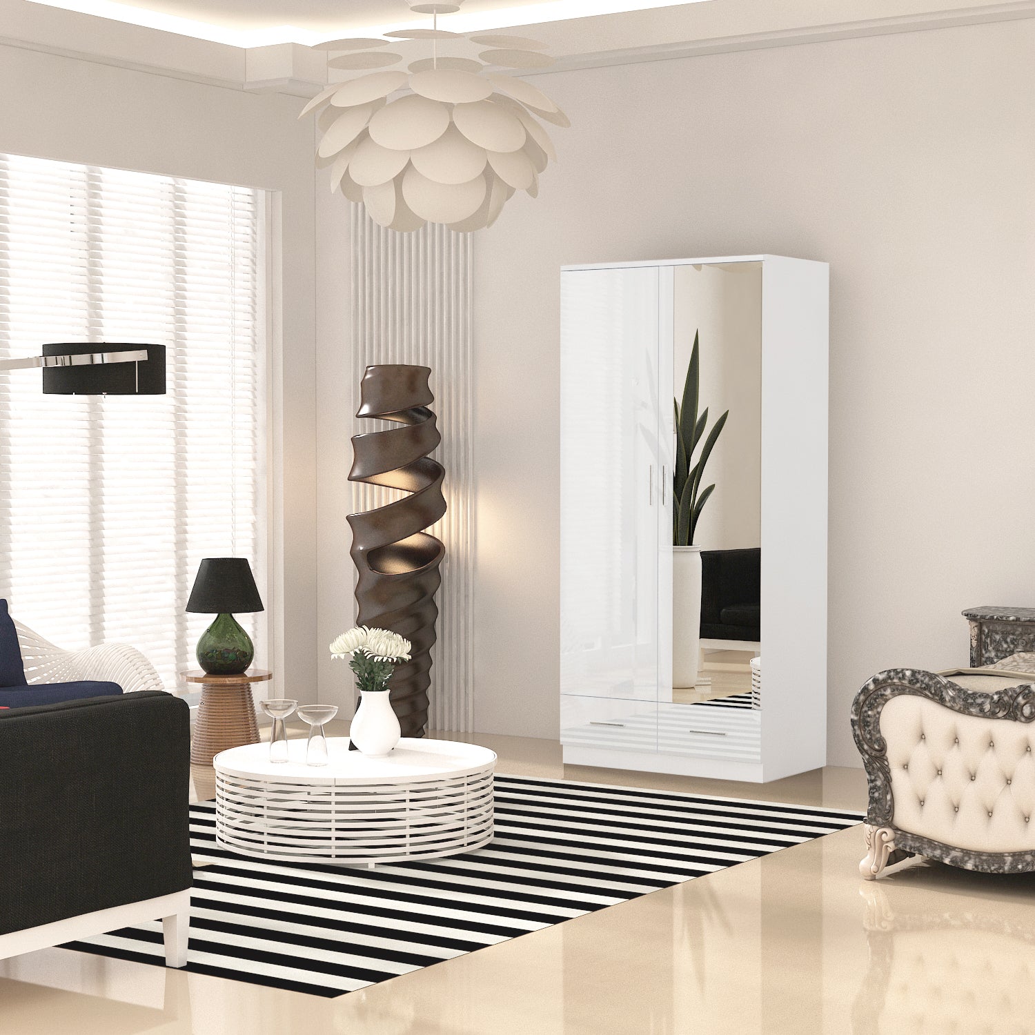 URBAN FURNISHING High Gloss 2 Door Wardrobe for Bedroom