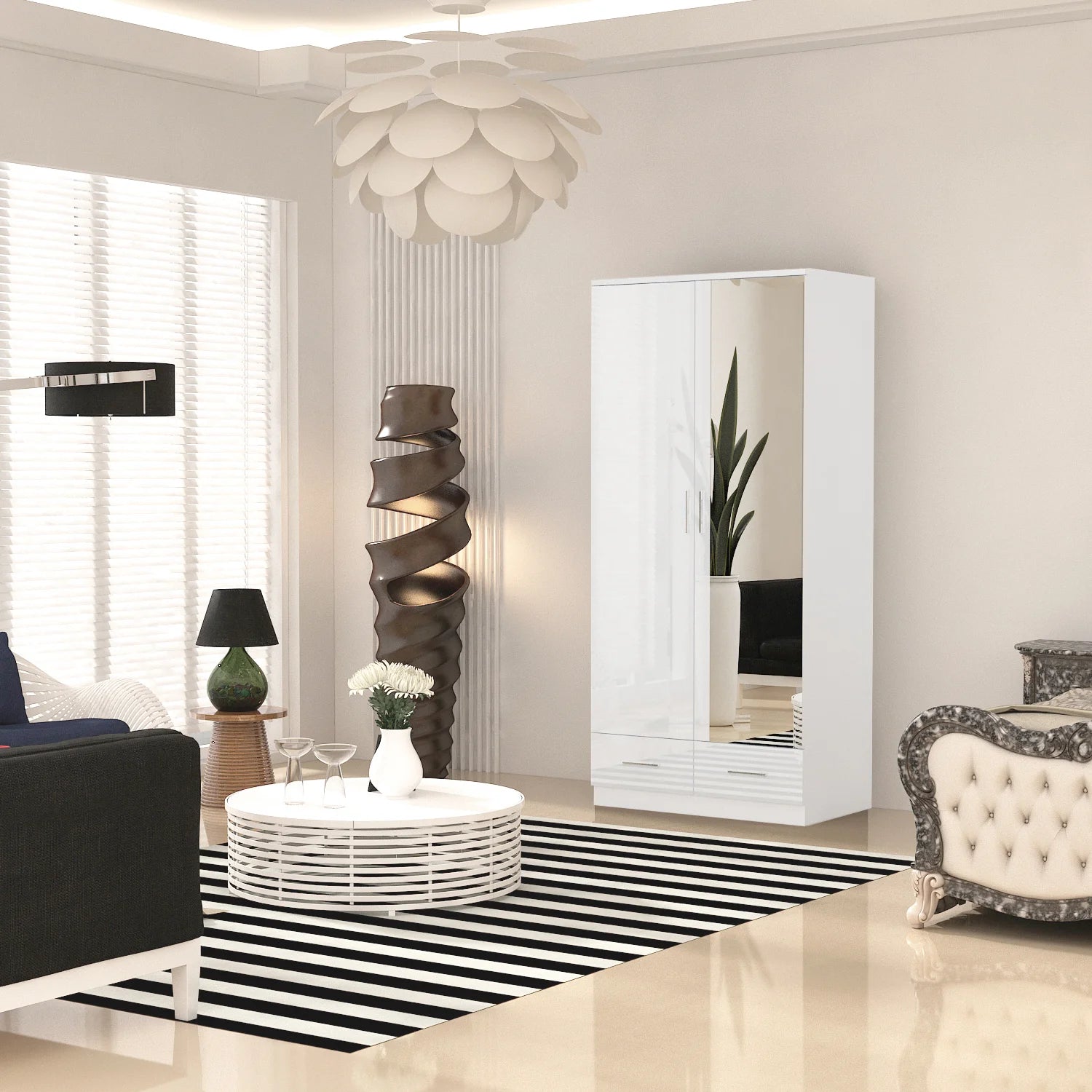 2 Doors High Gloss Wardrobe.