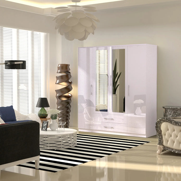 4 Doors with Drawers High Gloss Wardrobe
