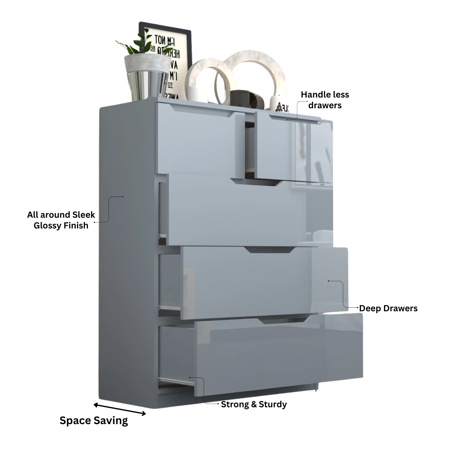 3+2 High Gloss Chest of Drawers