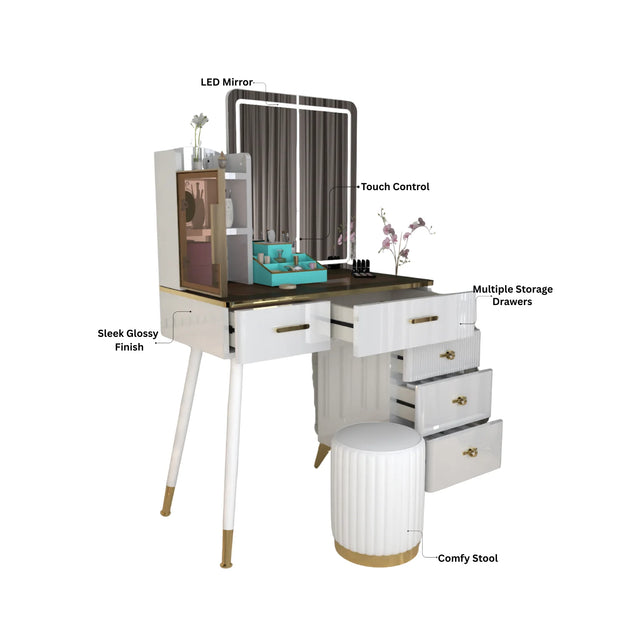 Urban Furnishing Modern Vanity Table with LED Lighted Mirror –  Wide Makeup Desk with Storage Cabinet