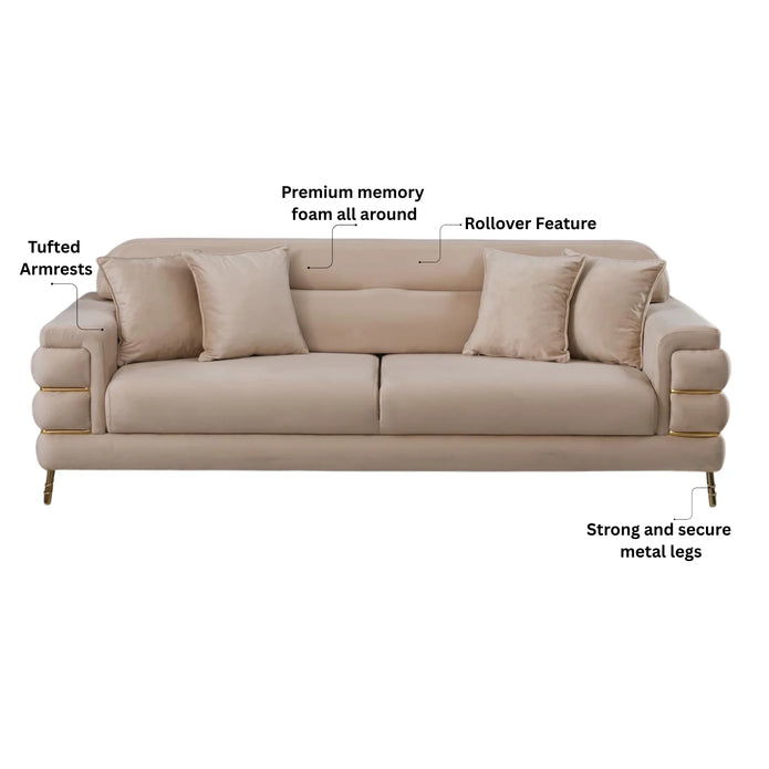 Modern Fabric Sofa Set with Chrome Metal Legs .