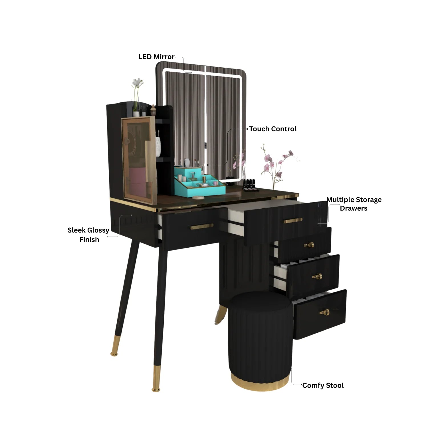 Urban Furnishing Modern Vanity Table with LED Lighted Mirror –  Wide Makeup Desk with Storage Cabinet