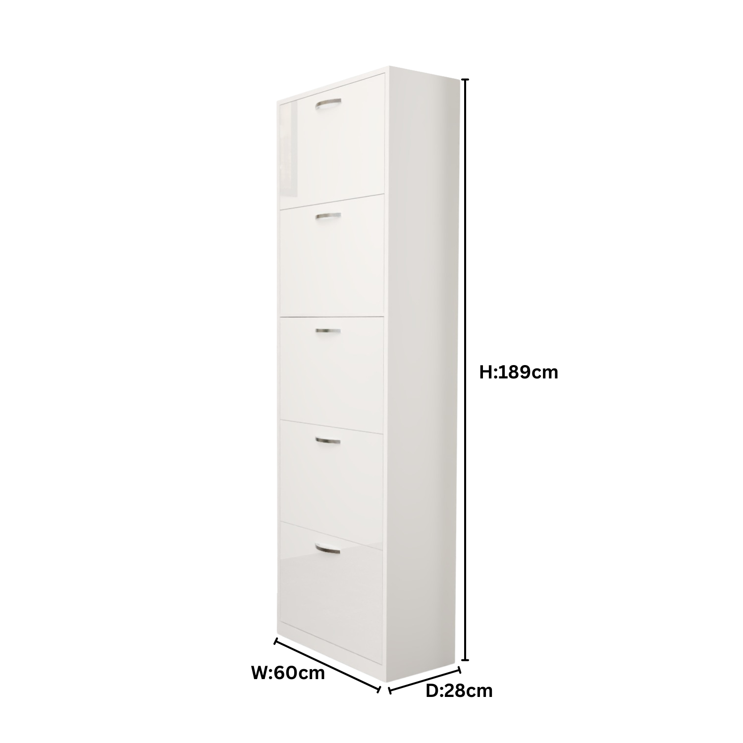 Modern 5 Tier White High Gloss Shoes Cabinet,Footwear Organizer