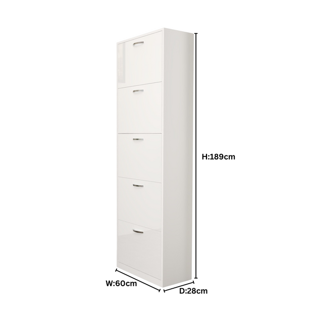 Modern 5 Tier White High Gloss Shoes Cabinet,Footwear Organizer