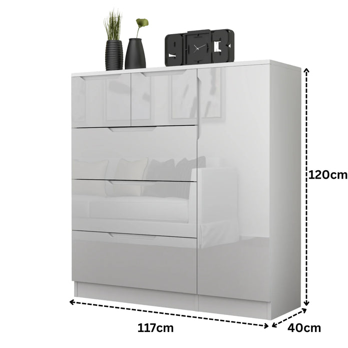 Modern High Gloss 5 Drawer Dresser with Side Hanging Cabinet