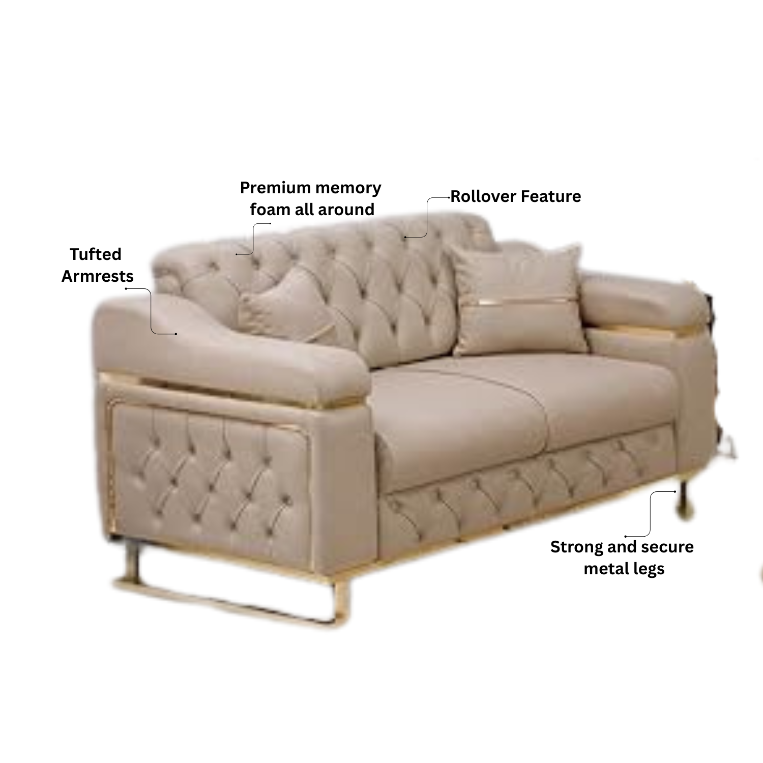 Modern Velvet Sofa Couch with Rollover Bed with Chrome Metal Legs & Chrome Finishing – Contemporary Sofa Bed For Living Room.