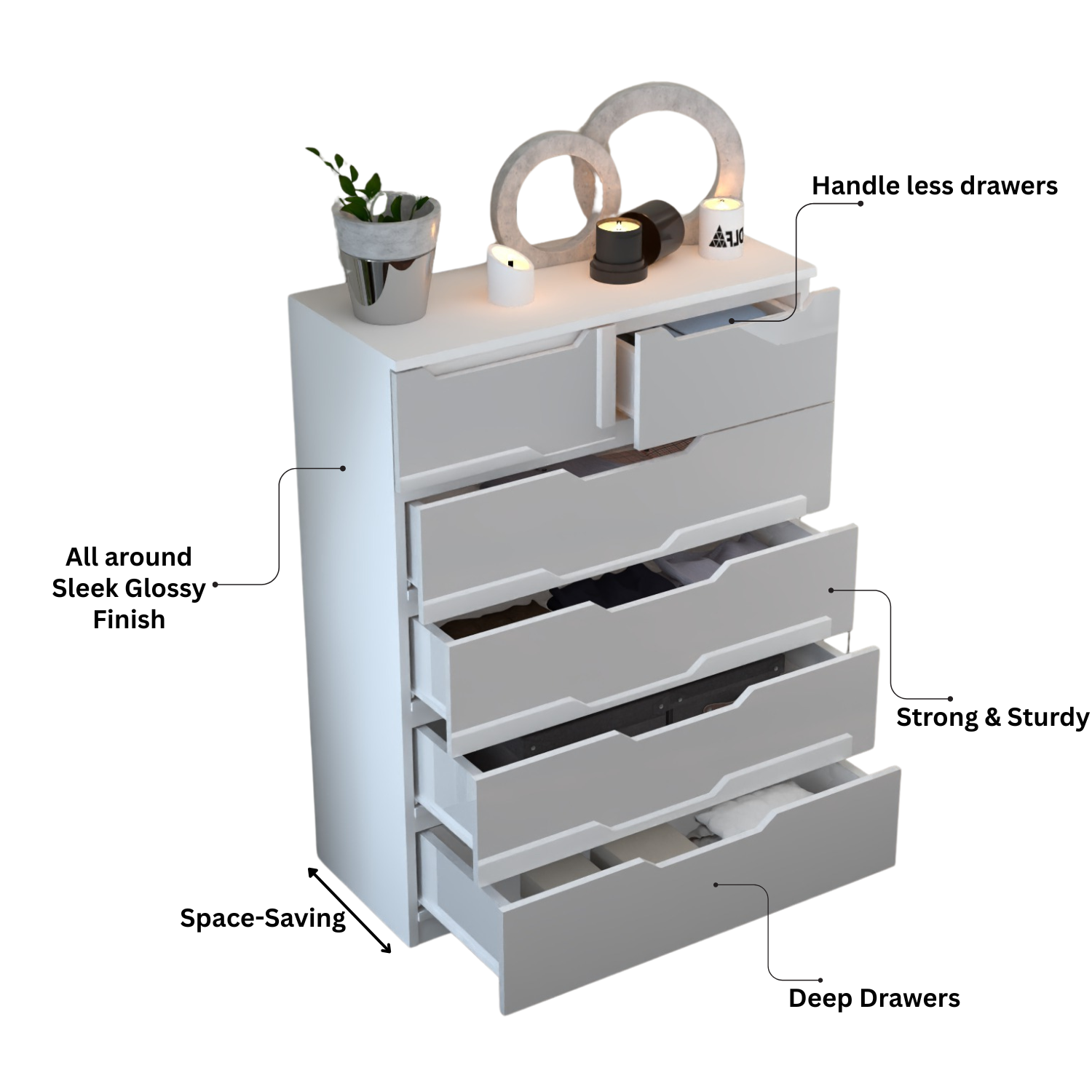 Urban Furnishing Modern 4+2 Deep Drawer-High Gloss White Dresser 140H