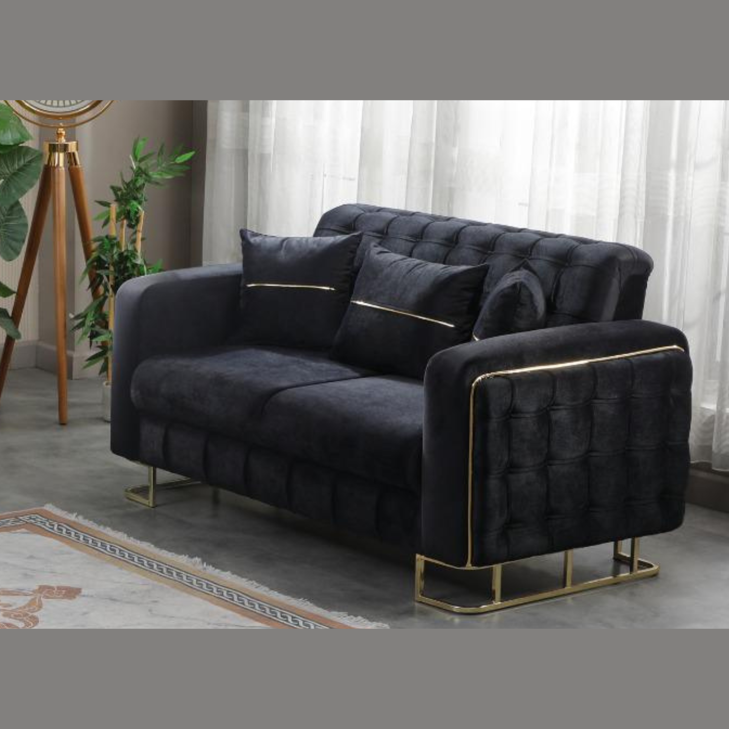 URBAN FURNISHING Modern Velvet Sofa Couch with Rollover Bed with Chrome Metal Legs & Chrome Finishing – Contemporary Sofa Bed For Living Room