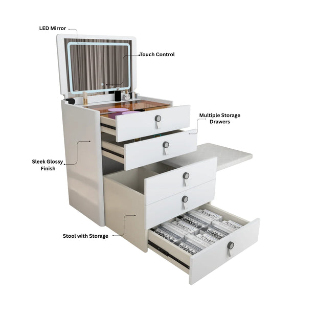 URBAN FURNISHING MULTI FUNCTIONAL DRESSING TABLE & Chester Drawer WITH LED MIRROR (Black)