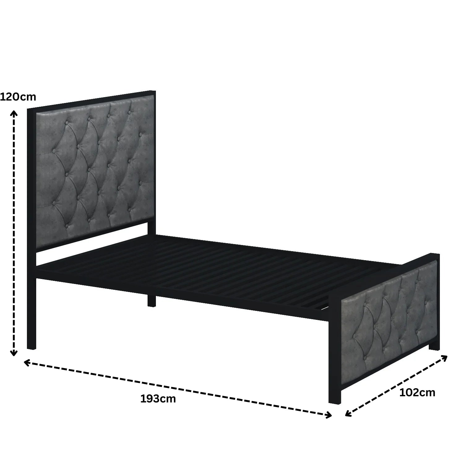 Elegant Button-Tufted Upholstered Metal Bed.