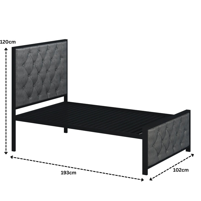 Elegant Button-Tufted Upholstered Metal Bed.