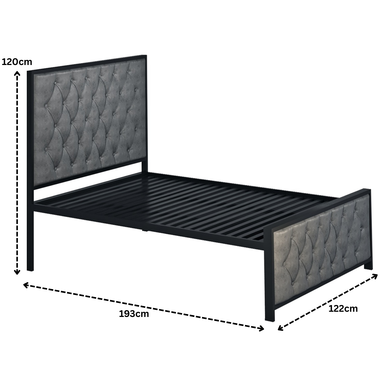 URBAN FURNISHING Modern Metal Bed Frame with Tufted Upholstered Headboard & Footboard – Diamond Button Design & Welded Base