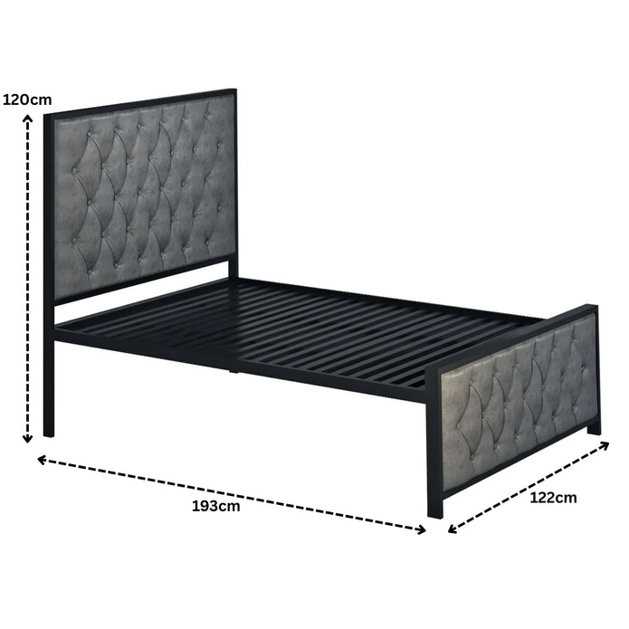 Elegant Button-Tufted Upholstered Metal Bed.