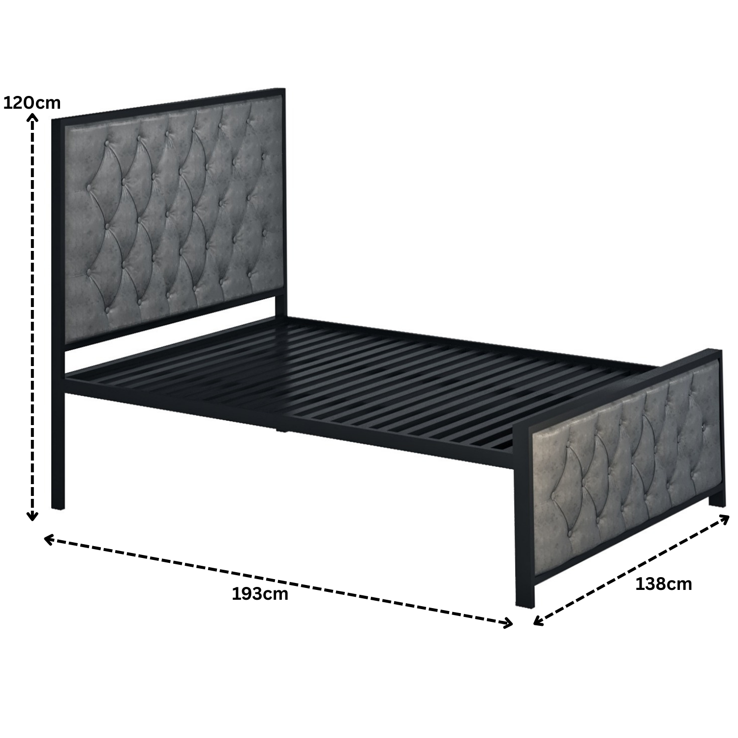 URBAN FURNISHING Modern Metal Bed Frame with Tufted Upholstered Headboard & Footboard – Diamond Button Design & Welded Base