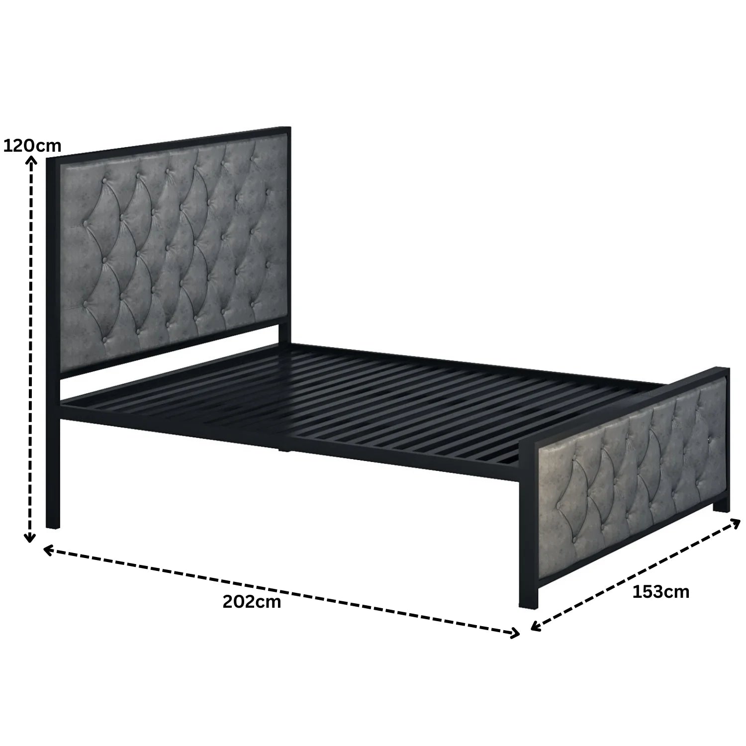 Elegant Button-Tufted Upholstered Metal Bed.