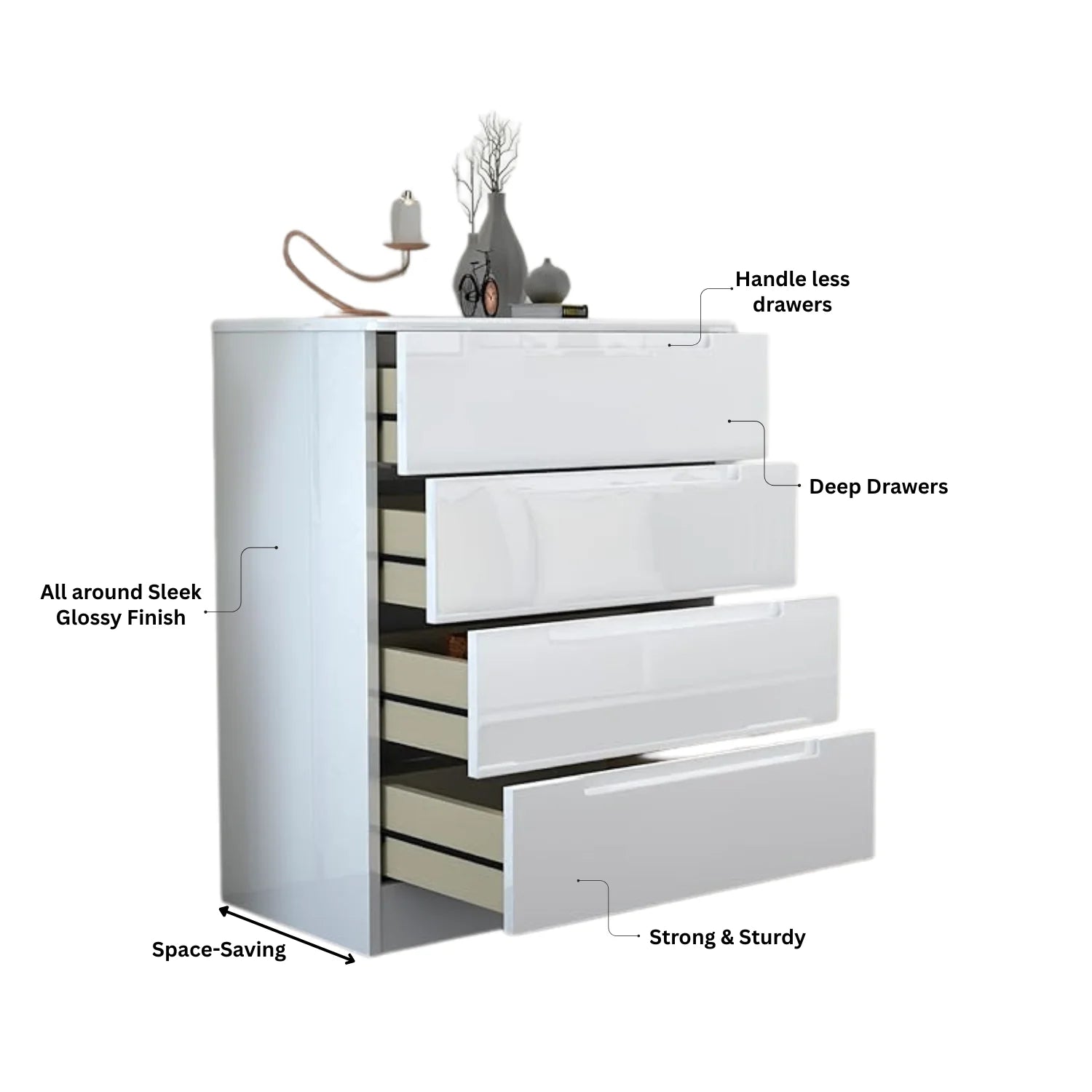 URBAN FURNISHING Modern 4-Deep Drawer Chest 50D x 80W x 105H