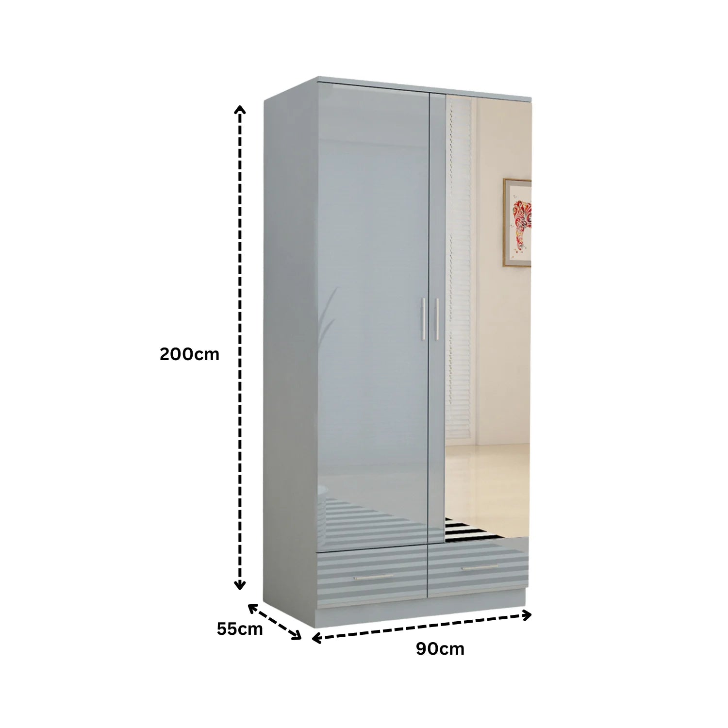 2 Doors High Gloss Wardrobe.