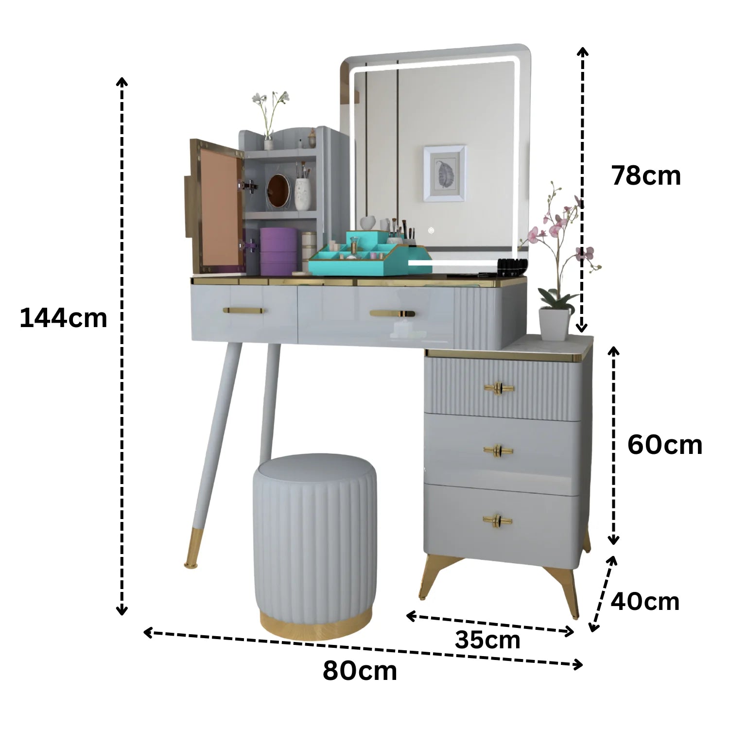Urban Furnishing Modern Vanity Table with LED Lighted Mirror –  Wide Makeup Desk with Storage Cabinet