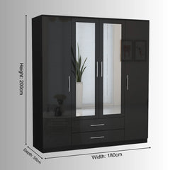 Verona 4 Doors Wardrobe | COLOR: Black | SIZE: 160cm , 180cm