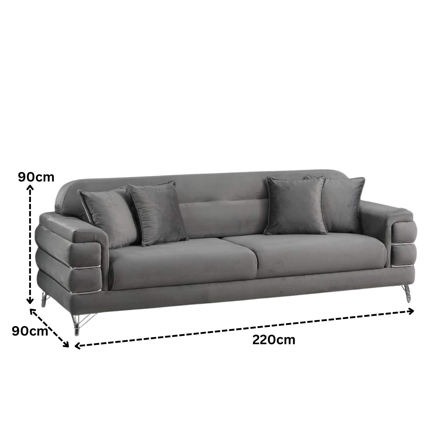 URBAN FURNISHING Modern Velvet Sofa Couch with Rollover Bed with Chrome Metal Legs & Chrome Finishing – Contemporary Sofa Bed For Living Room