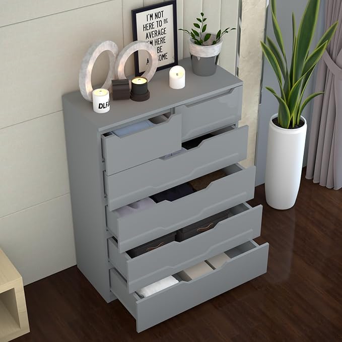 Urban Furnishing Modern 4+2 Deep Drawer-High Gloss White Dresser 140H