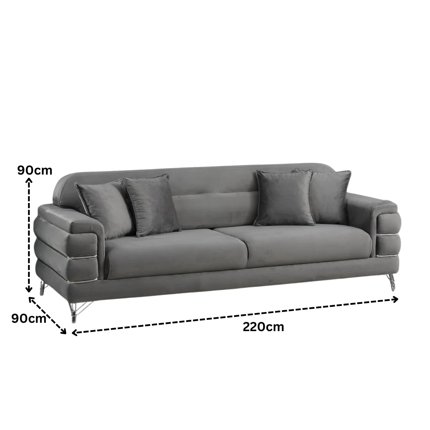 Modern Fabric Sofa Set with Chrome Metal Legs .