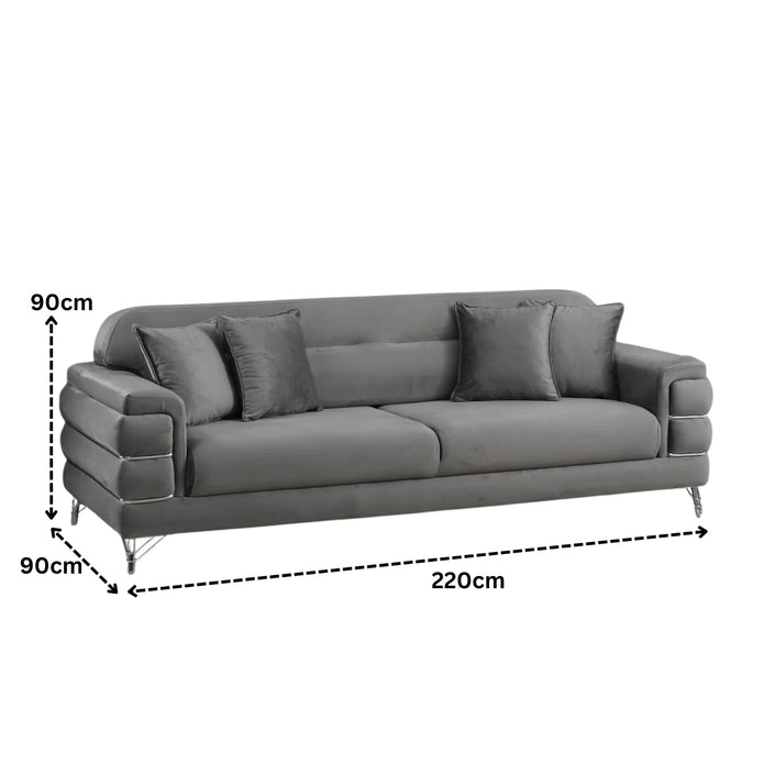 Modern Fabric Sofa Set with Chrome Metal Legs .