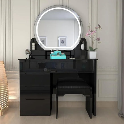 Round LED Mirror With High Gloss Dressing Table