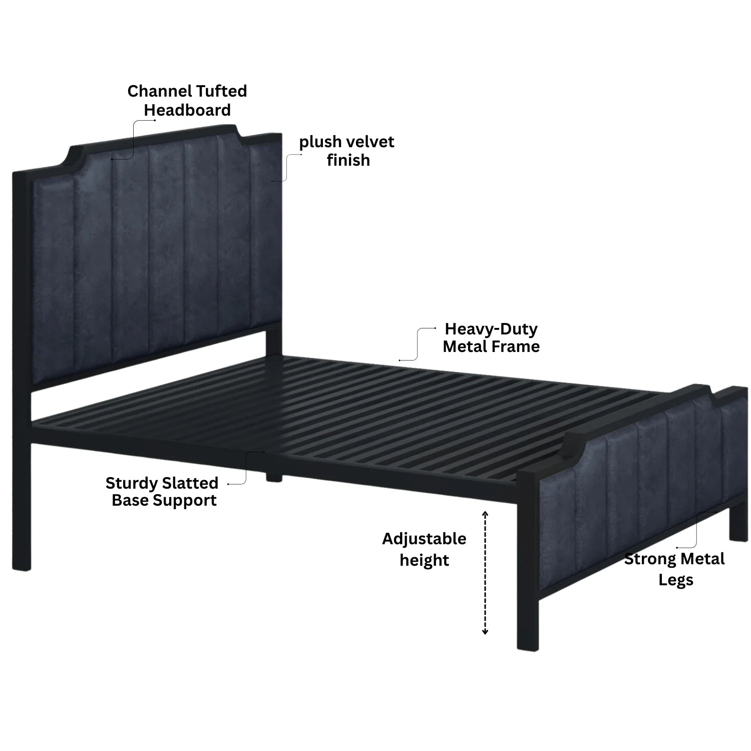 Modern Vertical Panel Upholstered Metal Bed Frame.
