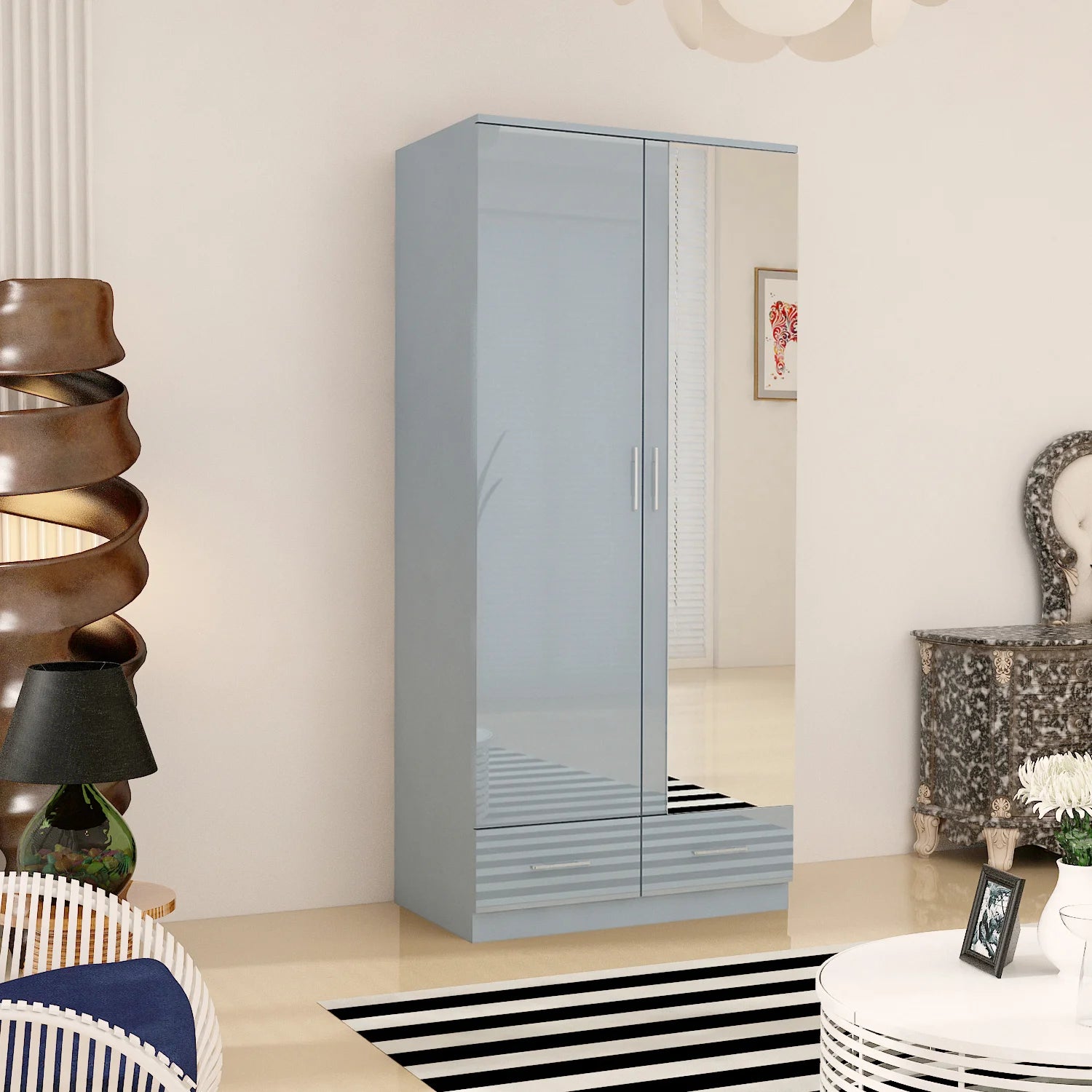 2 Doors High Gloss Wardrobe.