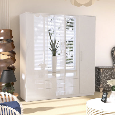 4 Doors with Drawers High Gloss Wardrobe