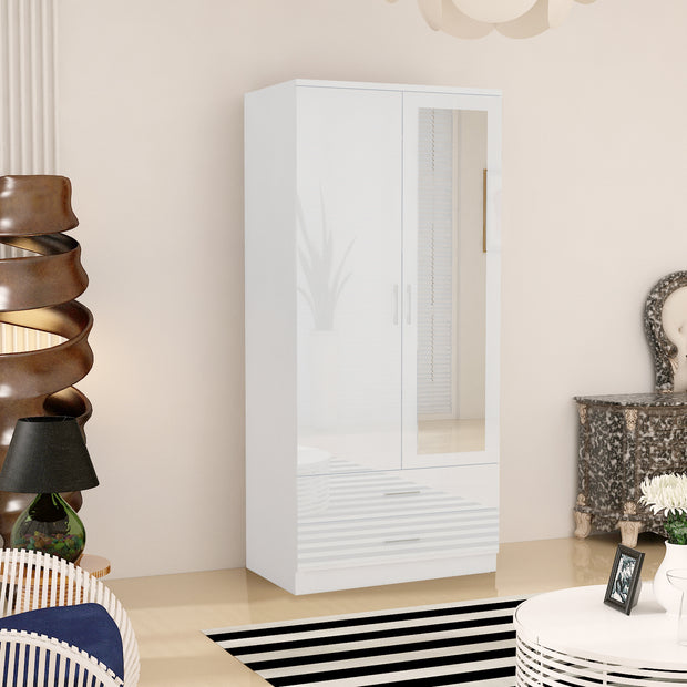URBAN FURNISHING Modern 2-Door Wardrobe with Mirror & 2 Drawers