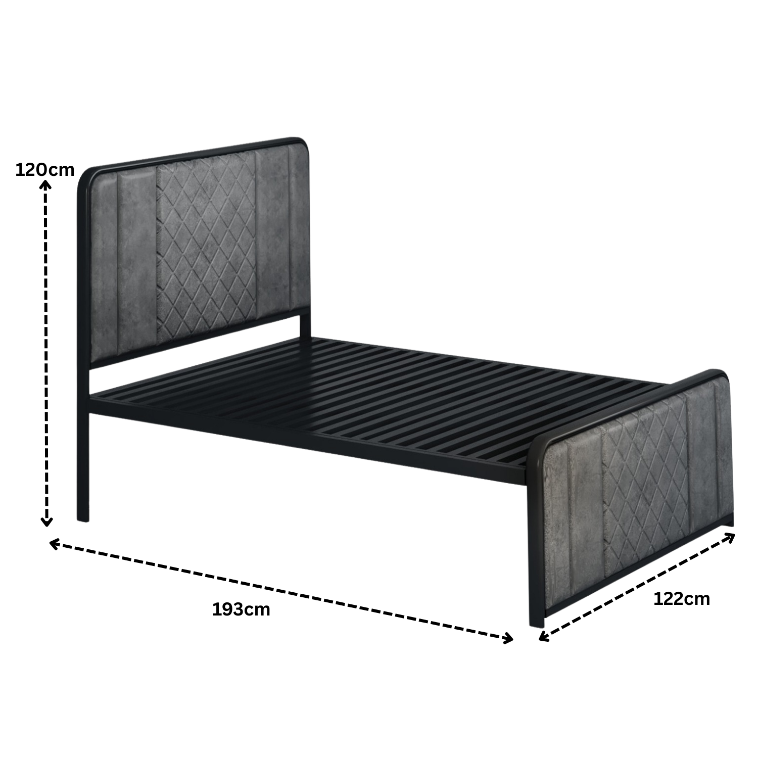 URBAN FURNISHING Modern Metal Bed Frame with Upholstered Headboard & Footboard – with Diamond Stitchin & Welded Base