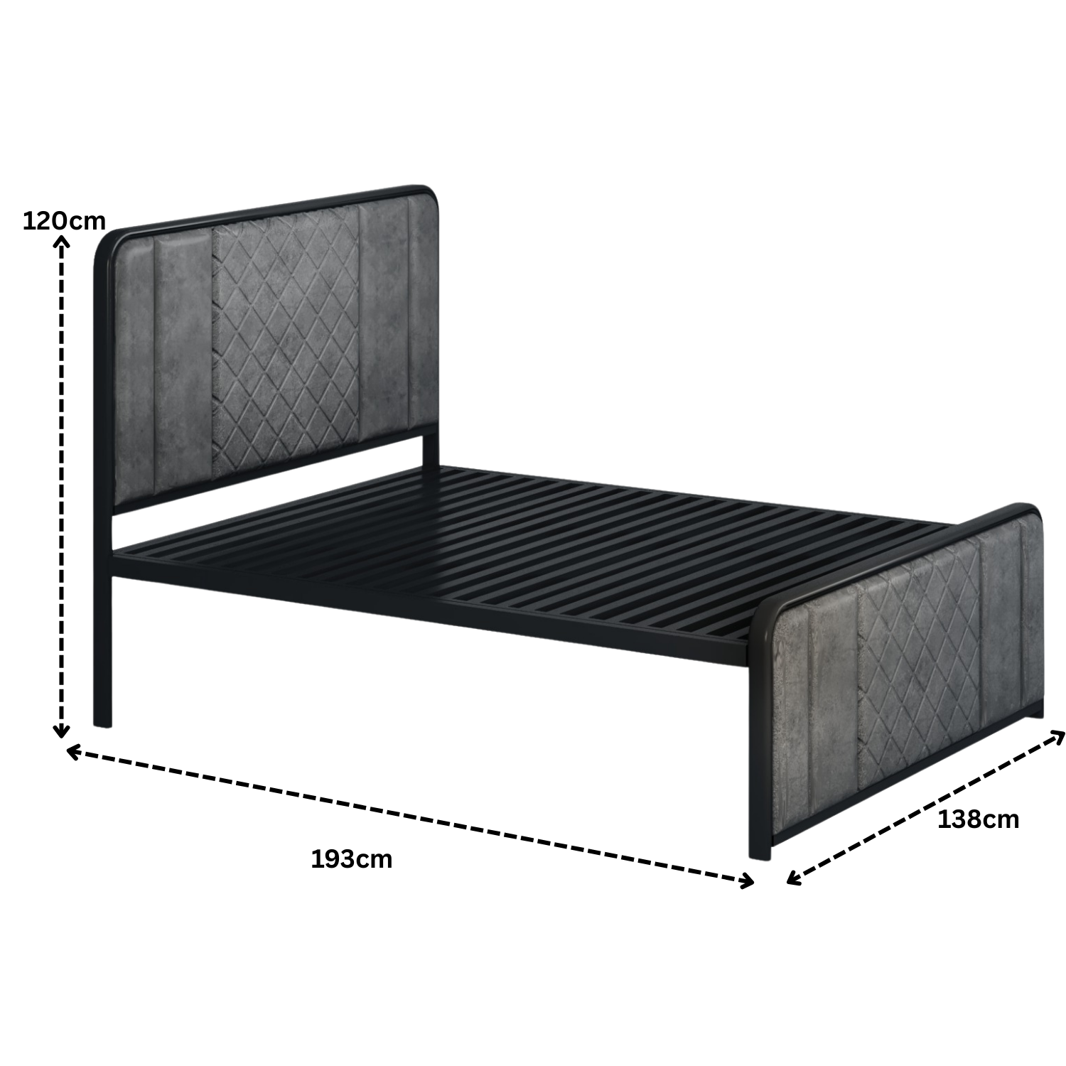 URBAN FURNISHING Modern Metal Bed Frame with Upholstered Headboard & Footboard – with Diamond Stitchin & Welded Base