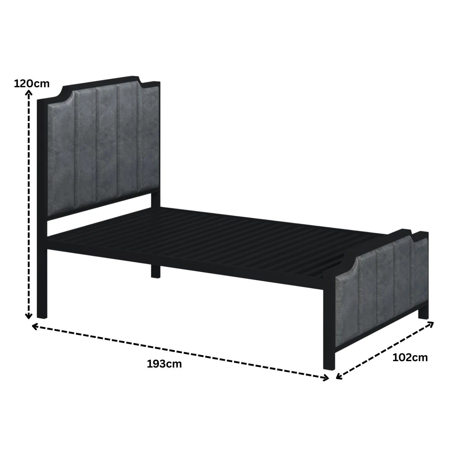 Modern Vertical Panel Upholstered Metal Bed Frame.