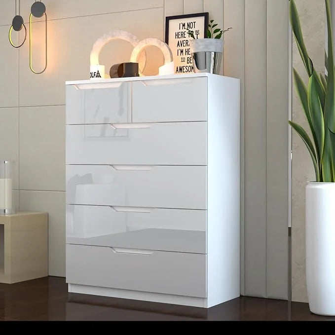 Urban Furnishing Modern 4+2 Deep Drawer-High Gloss White Dresser 140H