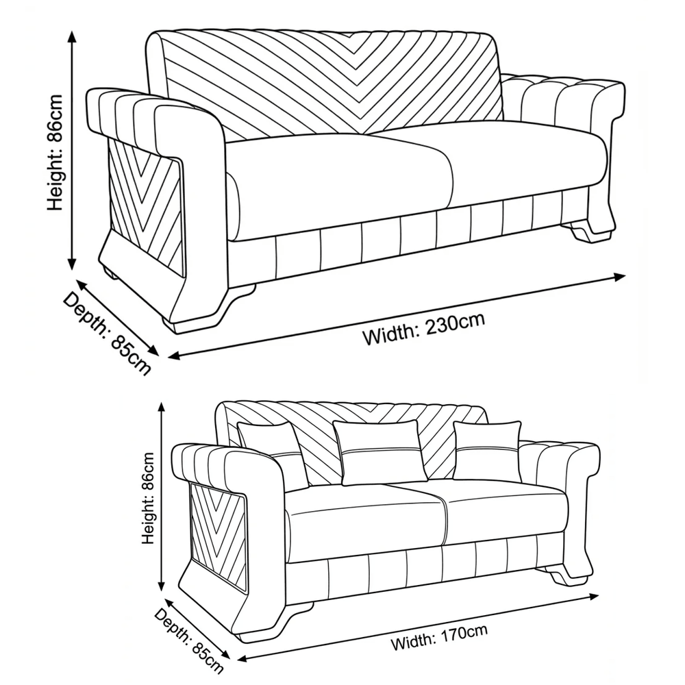 Beirut Sofa Set Dimensions & Specs