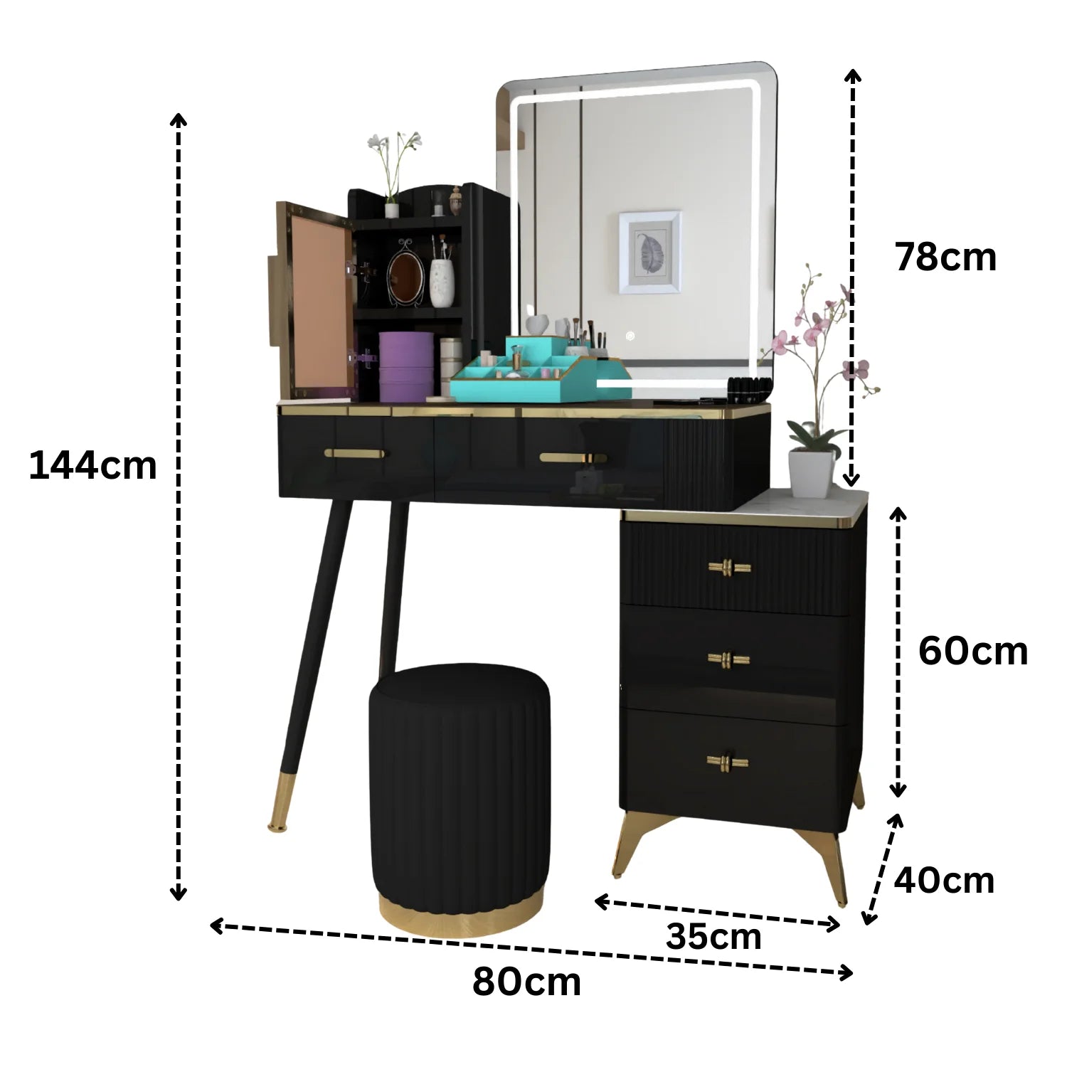 Urban Furnishing Modern Vanity Table with LED Lighted Mirror –  Wide Makeup Desk with Storage Cabinet