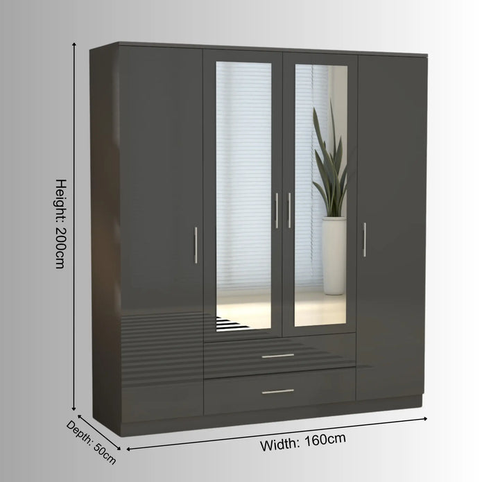 Verona 4 Doors Wardrobe | COLOR: DarkGray | SIZE: 160cm , 180cm
