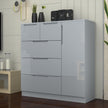 Modern High Gloss 5 Drawer Dresser with Side Hanging Cabinet