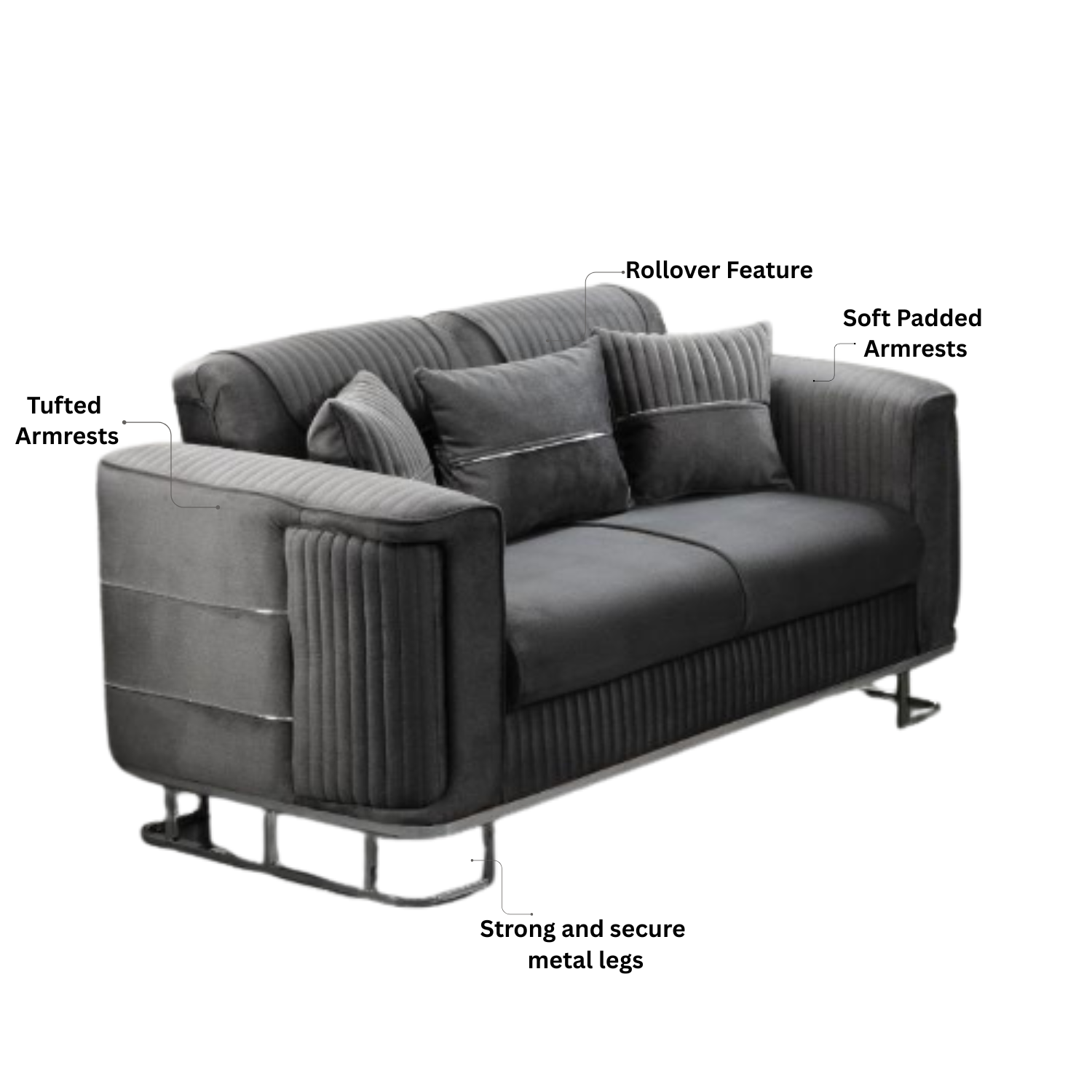 URBAN FURNISHING Modern Velvet Sofa Couch with Rollover Bed & Under Seat Storage with Chrome Metal Legs– Contemporary Sofa Bed For Living Room