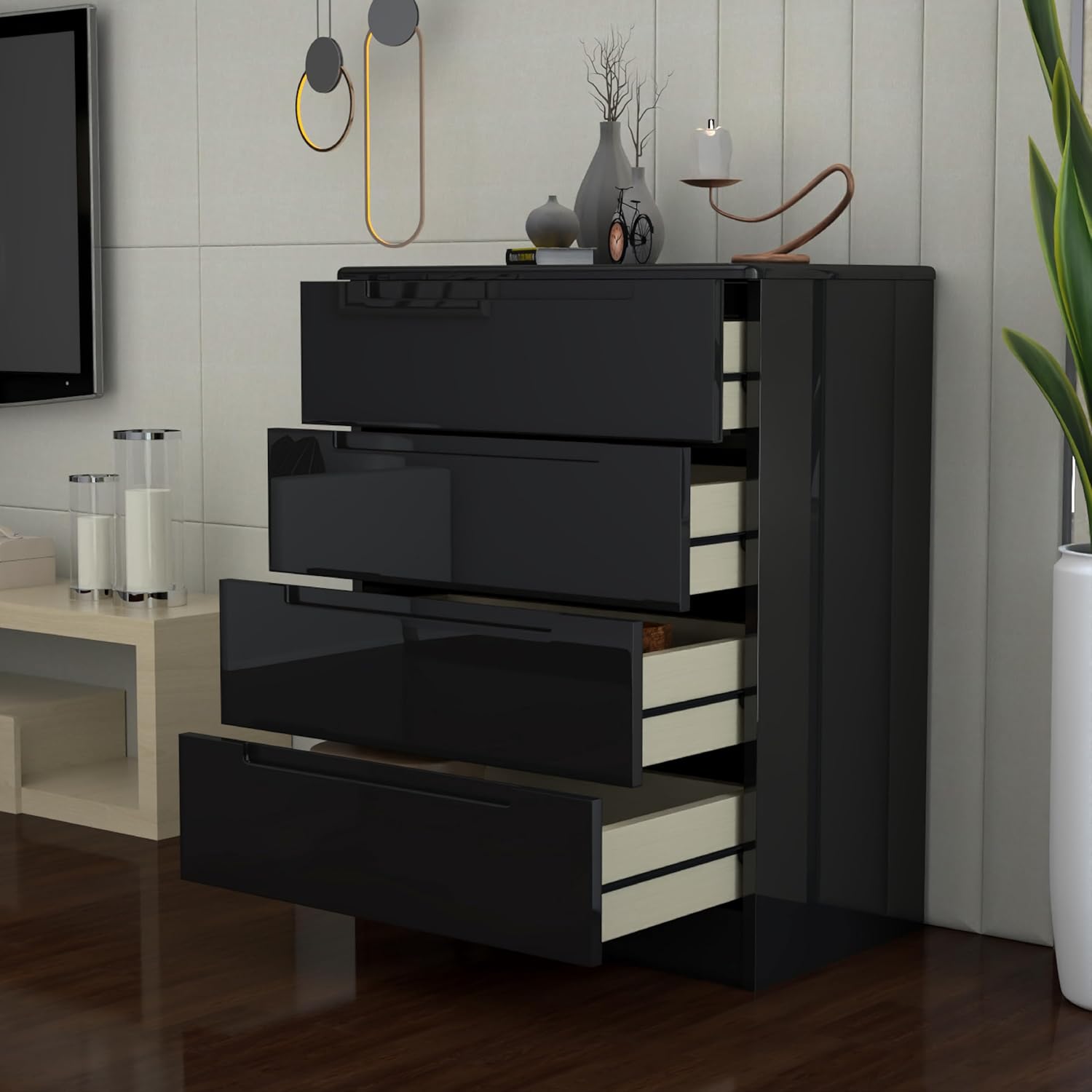 URBAN FURNISHING Modern 4-Deep Drawer Chest 50D x 80W x 105H