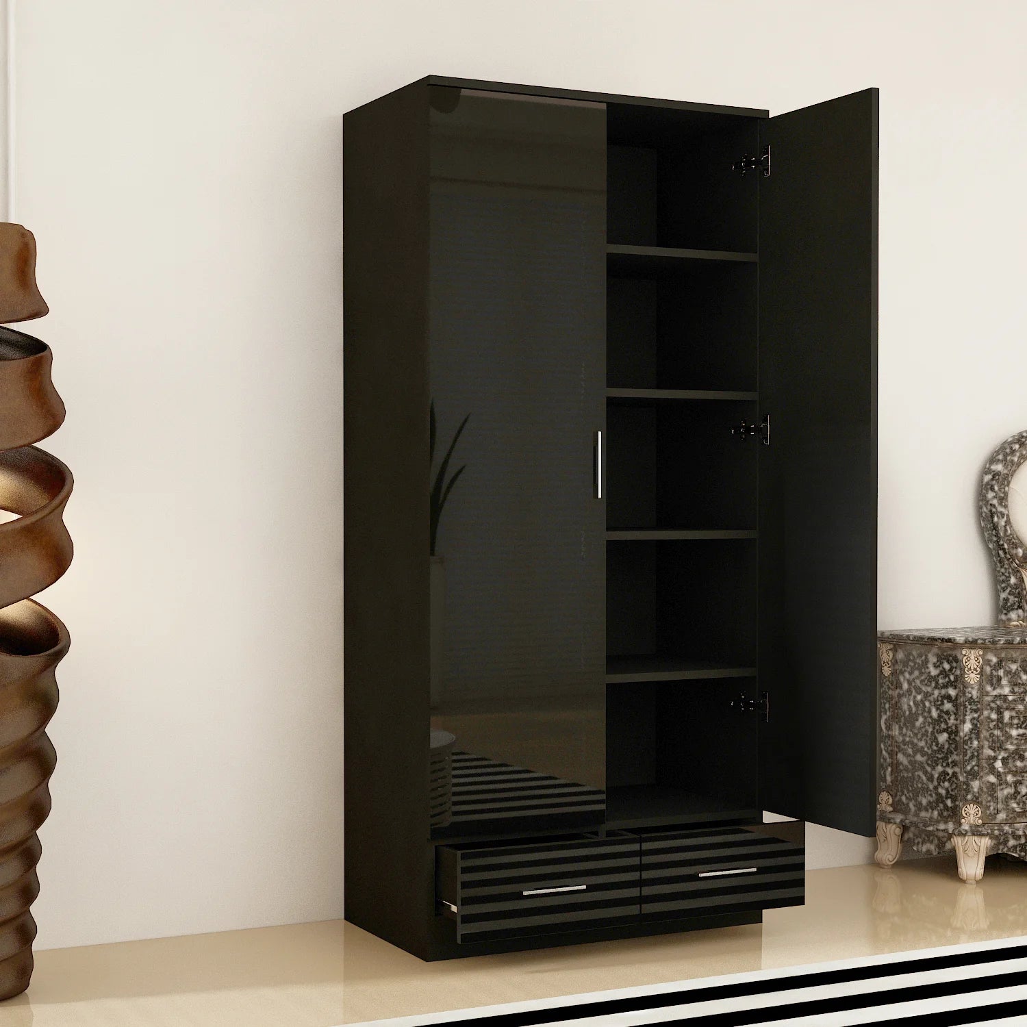 2 Doors High Gloss Wardrobe.